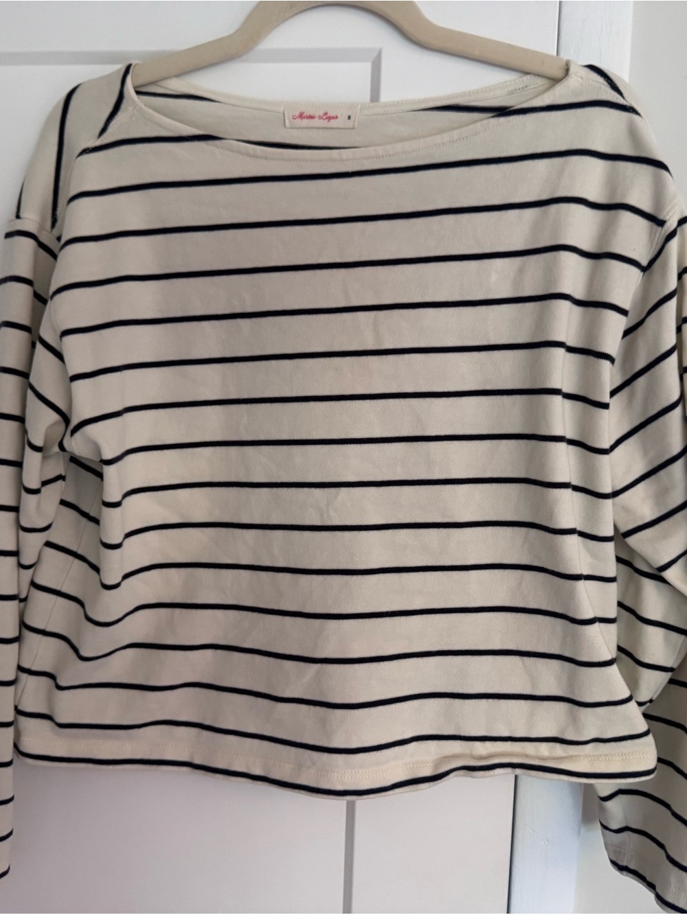 Marine Layer Stripe Boatneck Long-Sleeve Top - Ivory/Navy